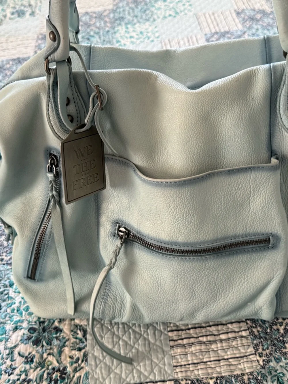 We The Free Emerson Light Blue Leather Tote - Picture 4 of 12